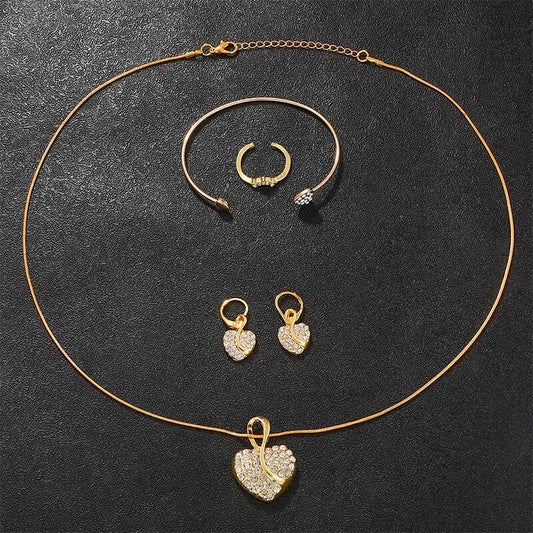 Luxuriöses Damen Schmuck-Set mit goldener Quarz-Uhr