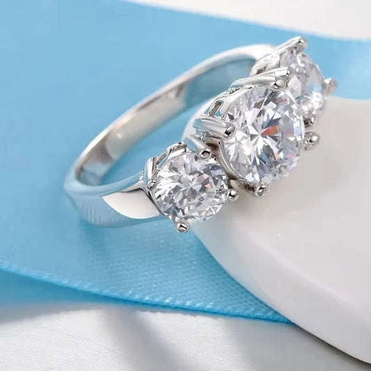 925er Sterling Silber Ring mit 3 CZ-Steinen – perfekt für Verlobung & Hochzeit 💍