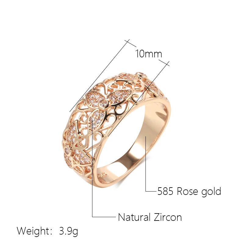 Kinel Damenring aus 585er Roségold mit natürlichem Zirkon im floralen Vintage-Design.