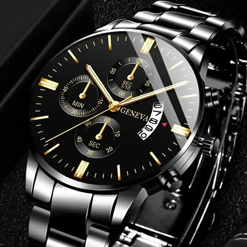 Elegante Herren Edelstahl-Uhr mit Kalenderfunktion