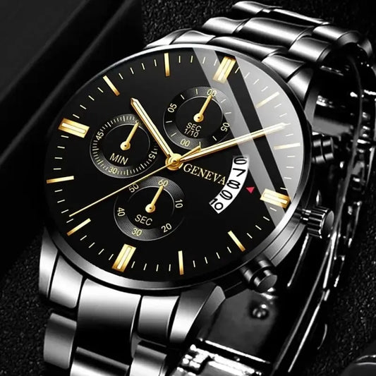Elegante Herren Edelstahl-Uhr mit Kalenderfunktion