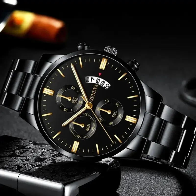 Elegante Herren Edelstahl-Uhr mit Kalenderfunktion