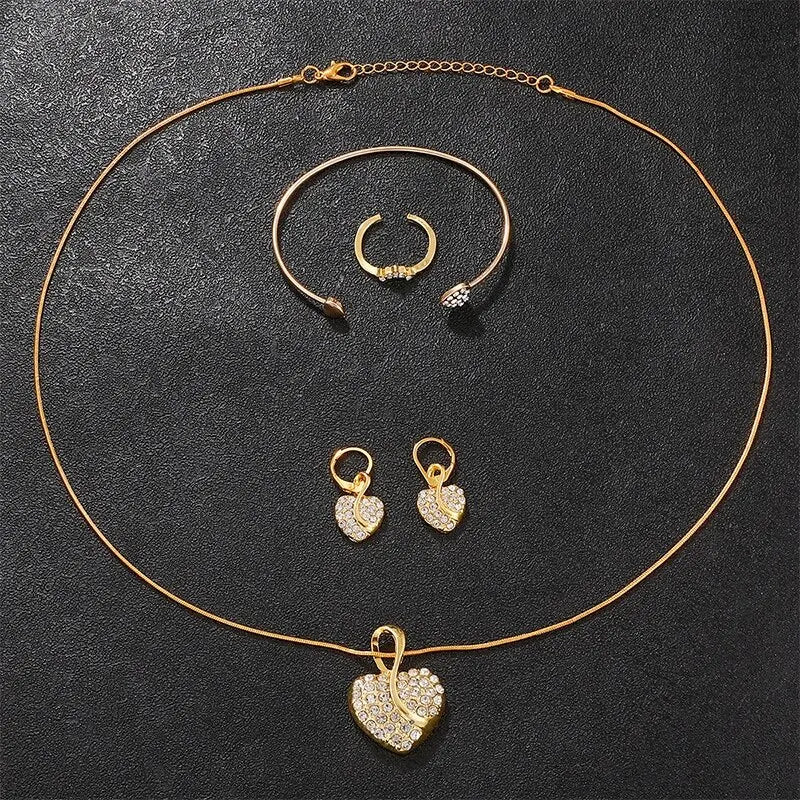 Luxuriöses Damen Schmuck-Set mit goldener Quarz-Uhr