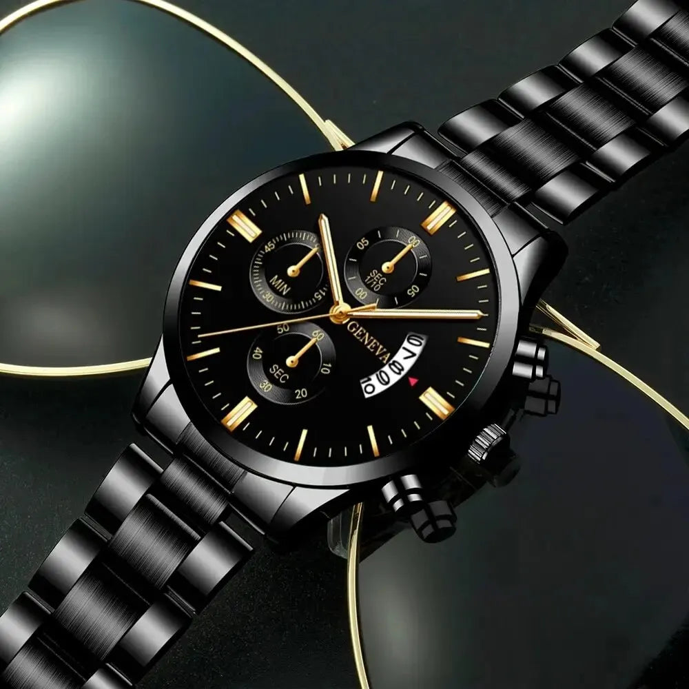 Elegante Herren Edelstahl-Uhr mit Kalenderfunktion