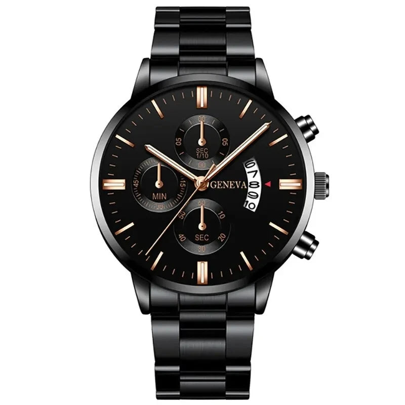 Elegante Herren Edelstahl-Uhr mit Kalenderfunktion