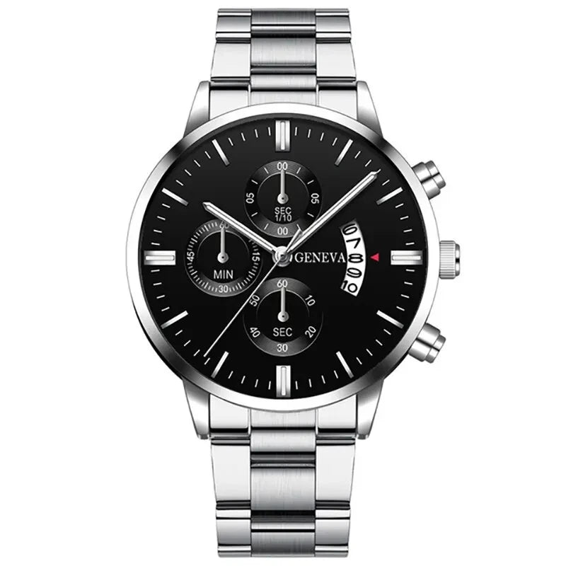 Elegante Herren Edelstahl-Uhr mit Kalenderfunktion