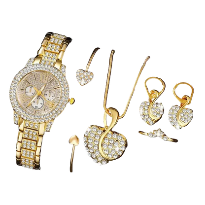 Luxuriöses Damen Schmuck-Set mit goldener Quarz-Uhr