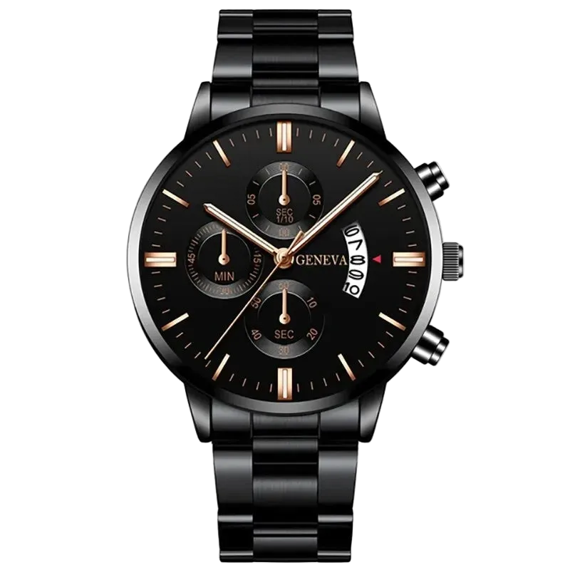 Elegante Herren Edelstahl-Uhr mit Kalenderfunktion