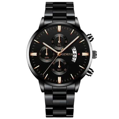 Elegante Herren Edelstahl-Uhr mit Kalenderfunktion