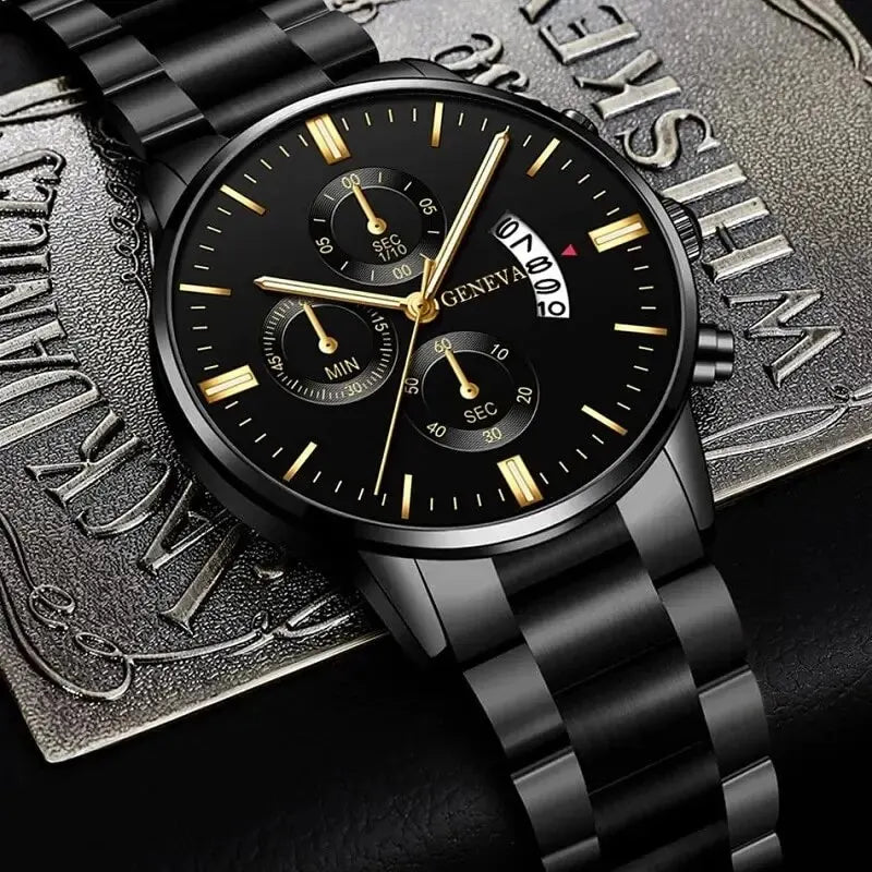 Elegante Herren Edelstahl-Uhr mit Kalenderfunktion