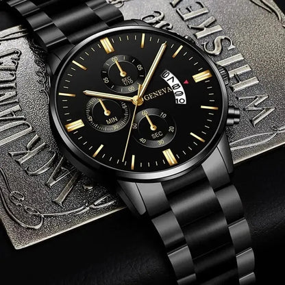 Elegante Herren Edelstahl-Uhr mit Kalenderfunktion