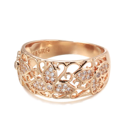 Kinel Damenring aus 585er Roségold mit natürlichem Zirkon im floralen Vintage-Design.