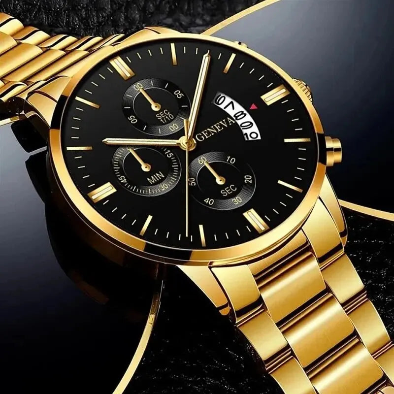 Elegante Herren Edelstahl-Uhr mit Kalenderfunktion