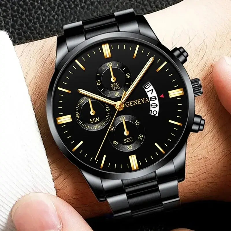 Elegante Herren Edelstahl-Uhr mit Kalenderfunktion